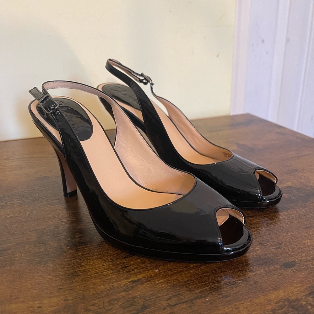 Cole Haan Black Peep-Toe Slingback Heels with Nike Air cushioning